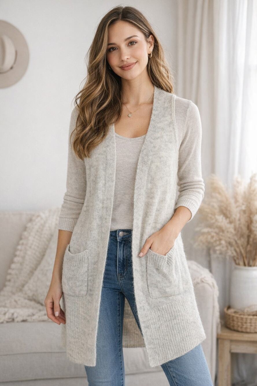 Lucky Brand Sweater Vest Small Gray Wool Blend Open Front Long Pockets Boho Chic